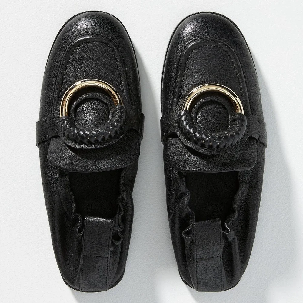 See By Chloe Black Flats with Gold Ring Detail - Picture 1 of 7